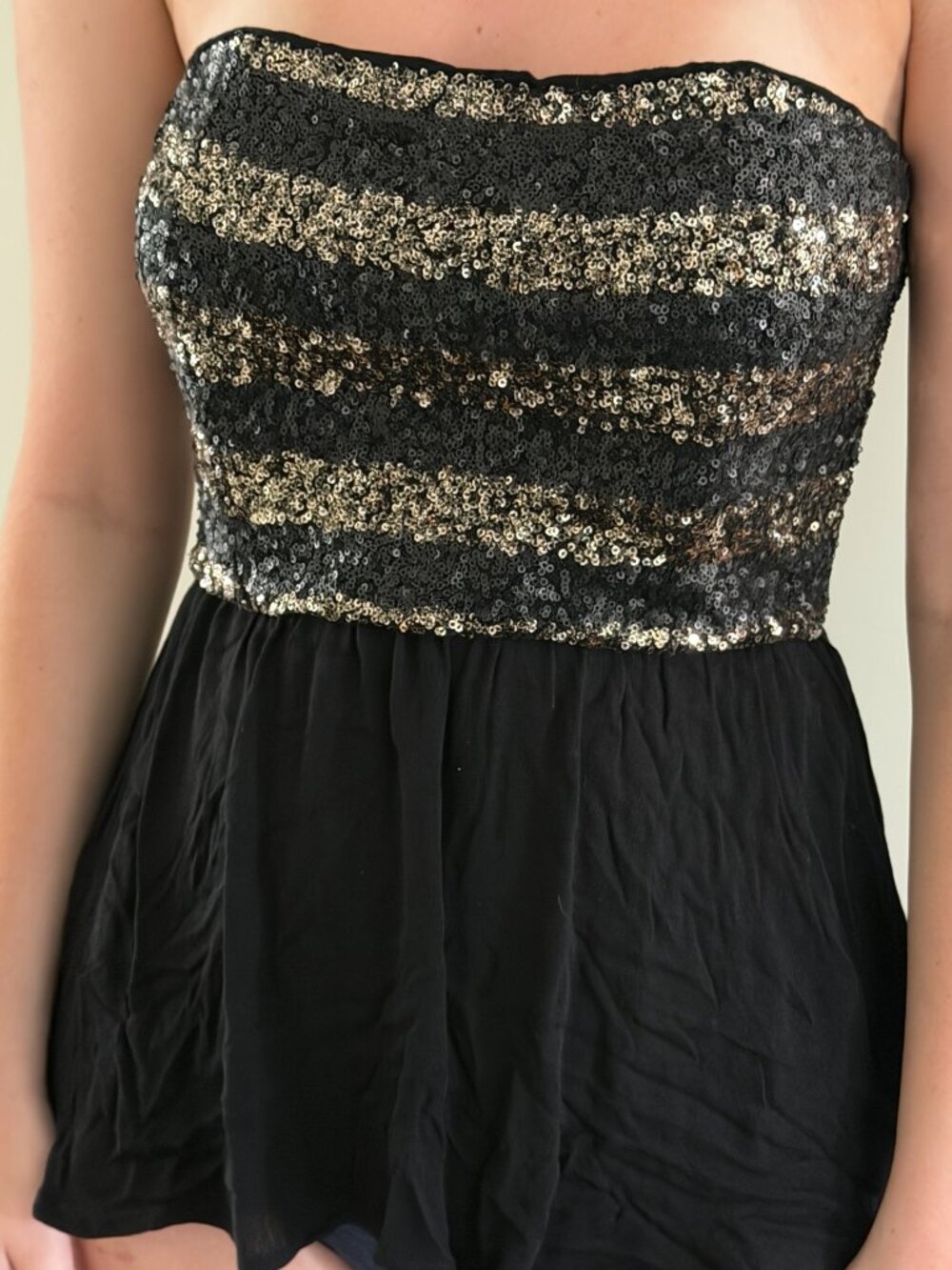 Ella Moss Black Sequin Strapless Peplum Top XS Party Y2K